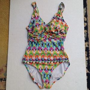 Ellen Weaver Swimsuit Womens 12 Multicolor One Piece Beach Vacation Swim Color